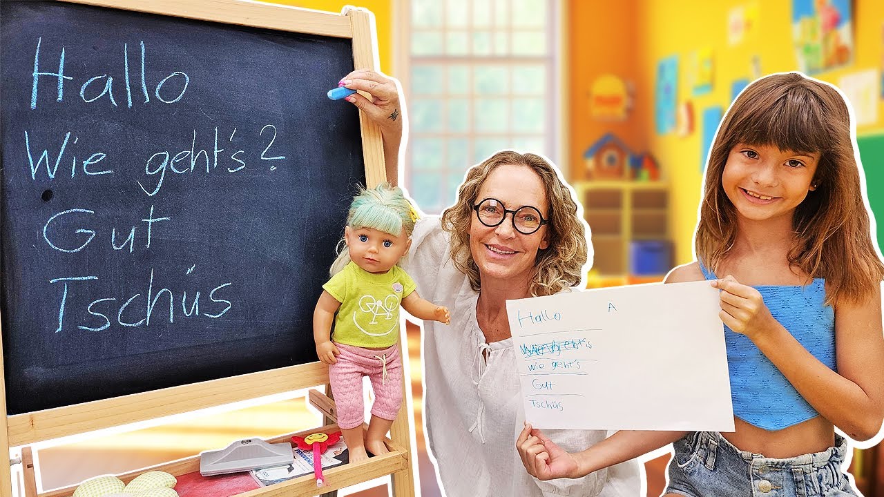 Spielzeug Video für Kinder mit Baby Born Puppe, Nicole und Zara - Nicole bringt Zara Deutsch bei