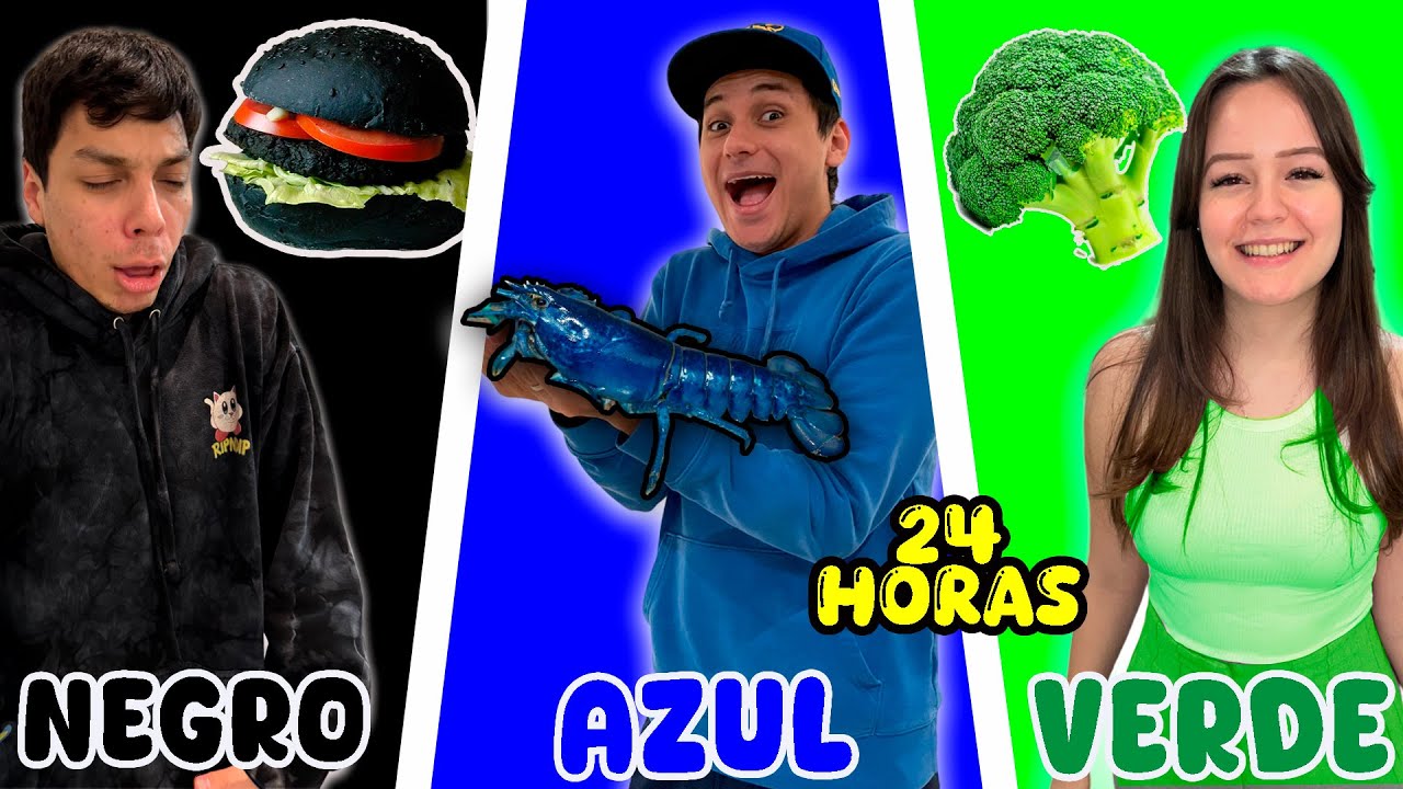 24 HORAS COMIENDO COMIDA ASQUEROSA de un SOLO COLOR con YAIR17 y MI ESPOSA...