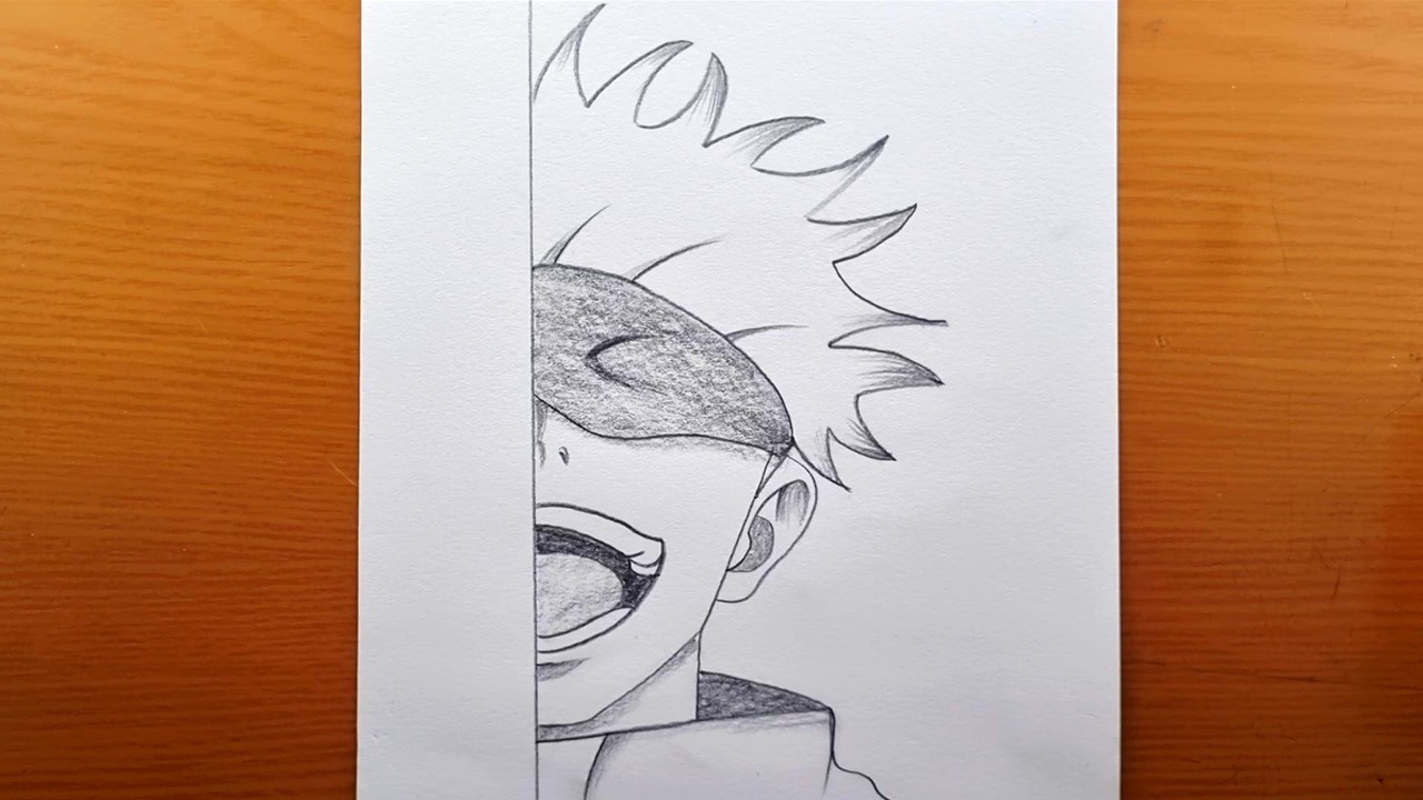 Dessin facile de Gojo | Gojo Satoru étape par étape | Dessin facile d'un demi-visage d'anime