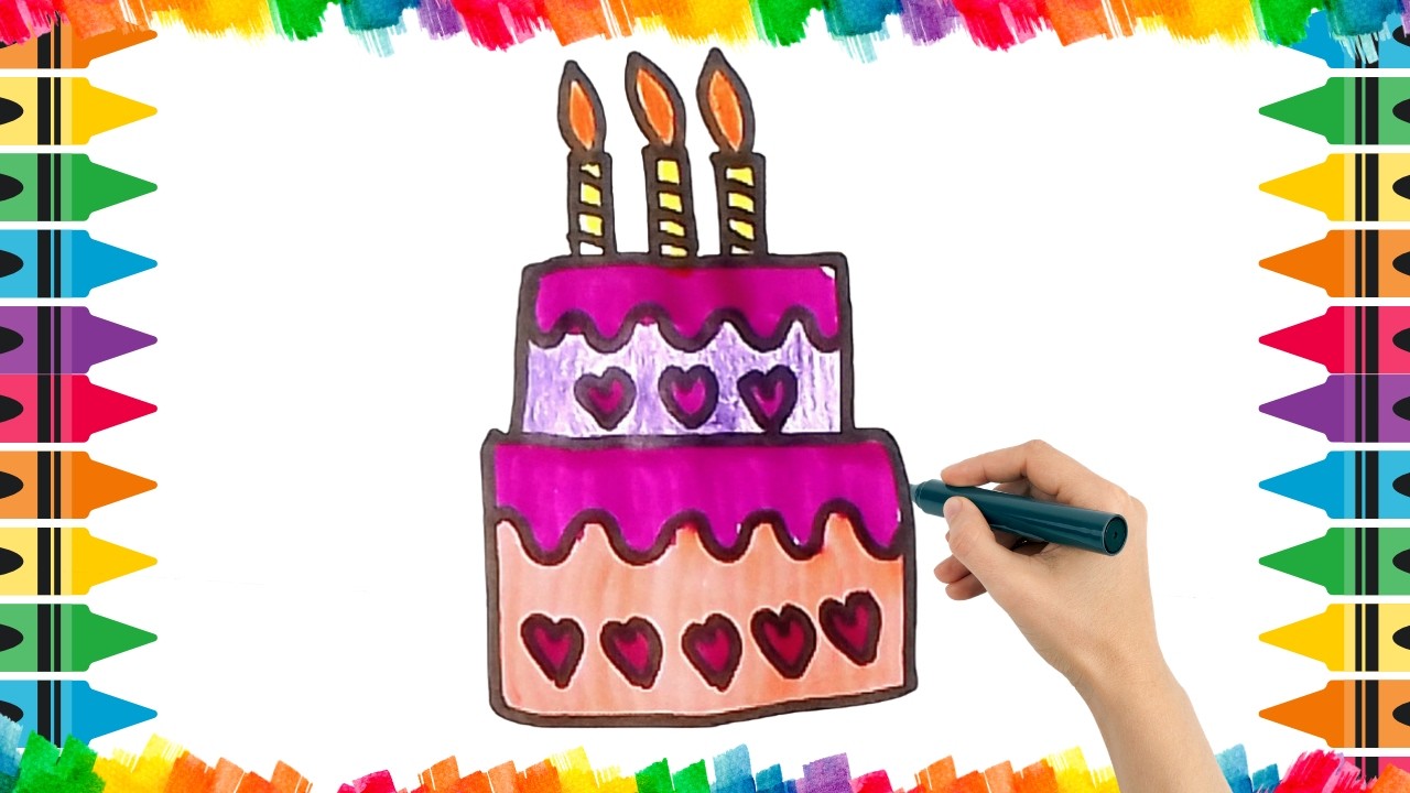 Как нарисовать милый именинный торт. Рисование, раскрашивание и живопись для детей и малышей. Дет...