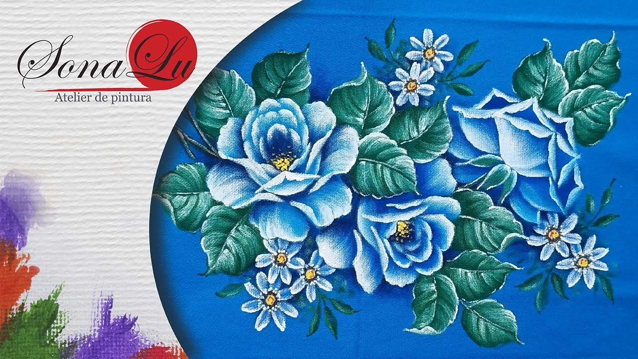 Aula 917 - Rosas em Tecido Azul