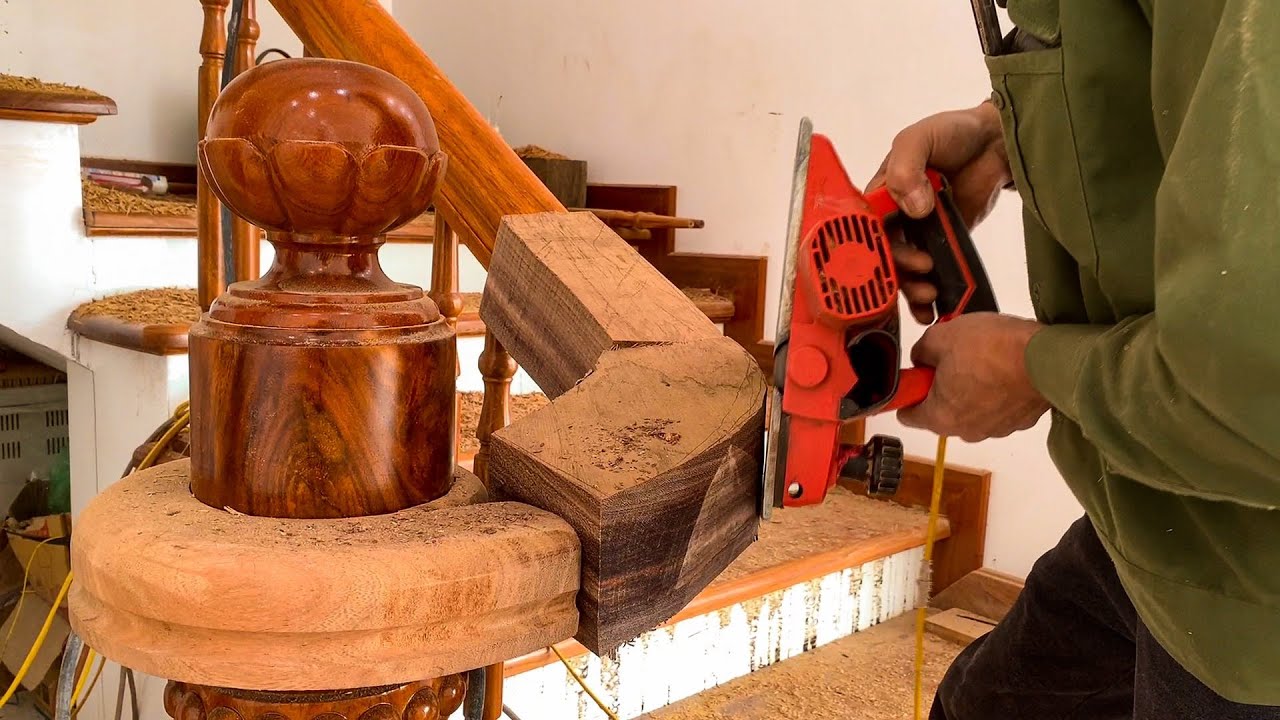 Extremely Skillful Workmanship And Techniques Of Skilled Workers - Making Beautiful Wooden Stairs
