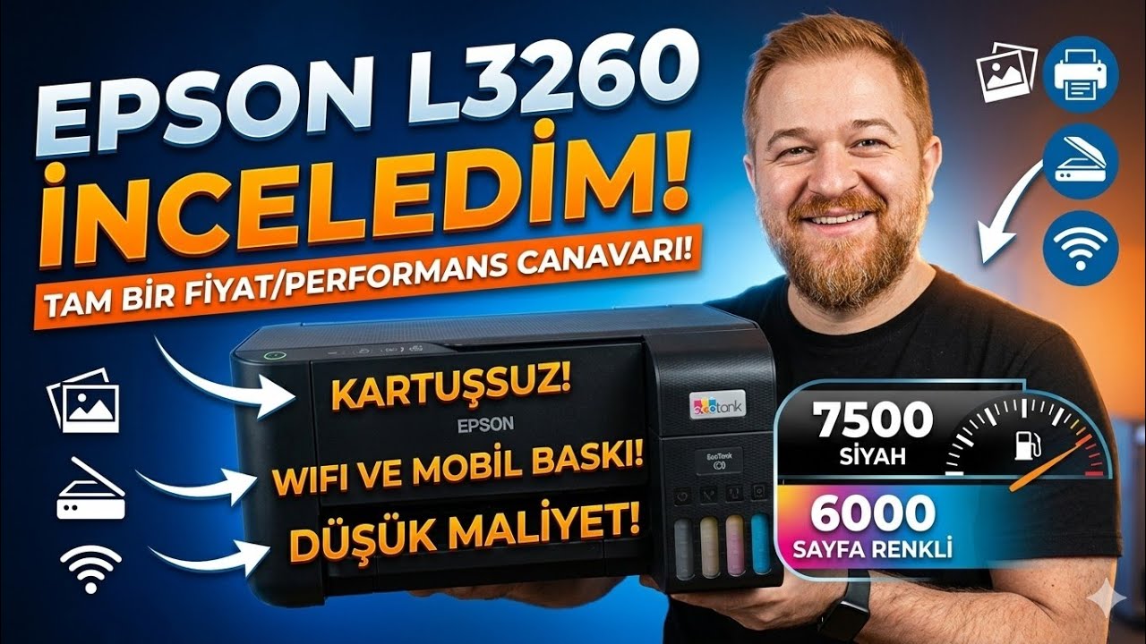 Epson EcoTank L3260 Fotokopi + Tarayıcı yazıcı uzun kullanım inceleme videosu #epson #printer