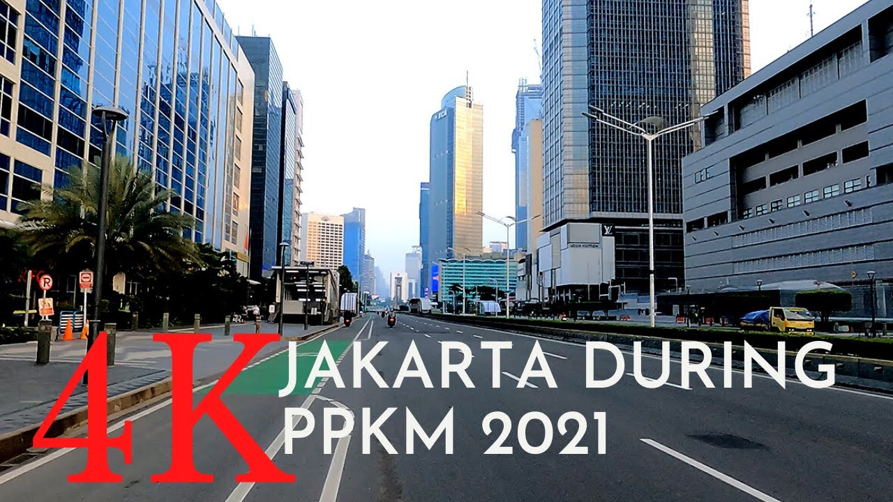 Jakarta 4K during PPKM 2021, Sudirman Street, Pacific Place, motorbike Riding On Sudirman Street.