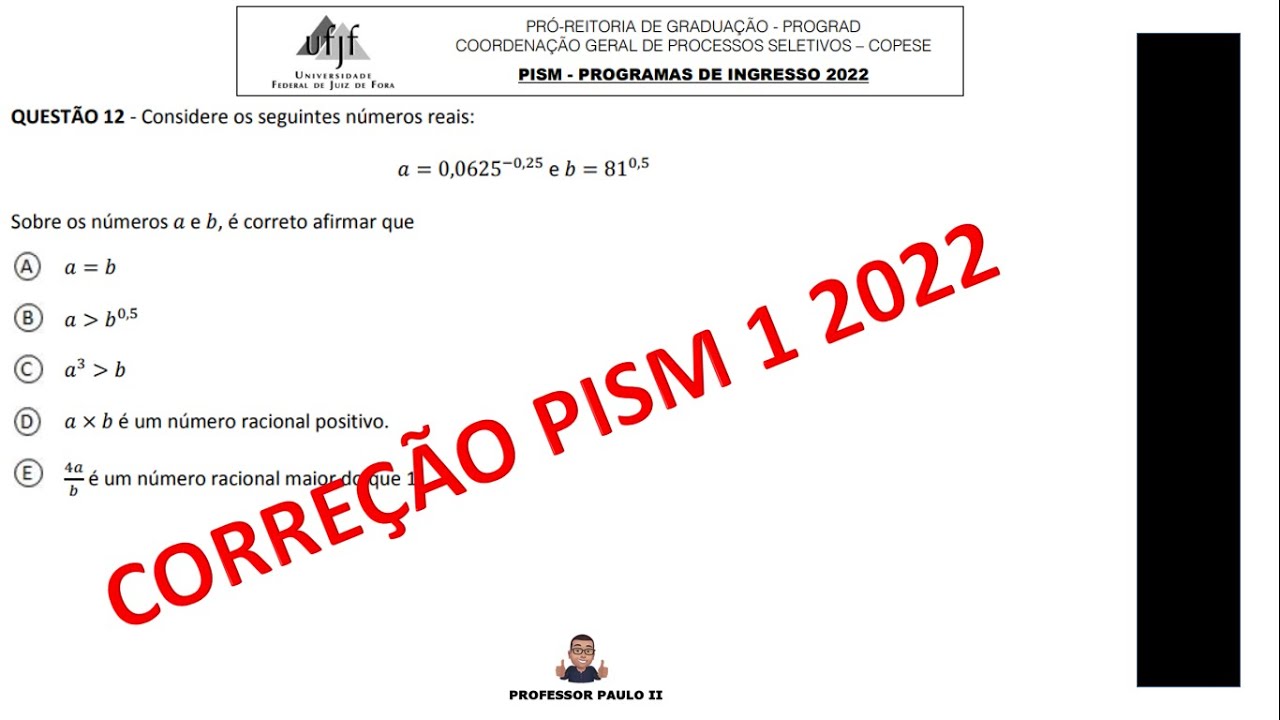 Prova de Matemática PISM 1/2022 QUESTÃO OBJETIVA 12