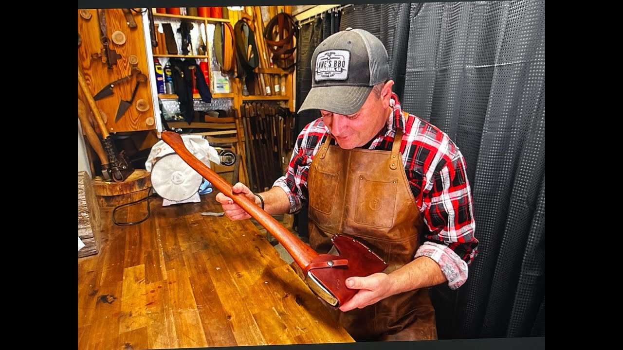 Full Axe Restoration with custom Handle and Leather Sheath. Aussie Ironbark full leatherwork process