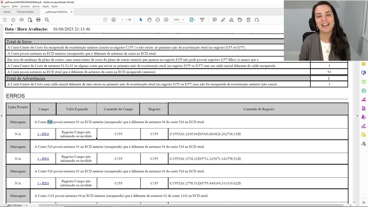 Conta com natureza na ECD anterior diferente da natureza na ECD atual