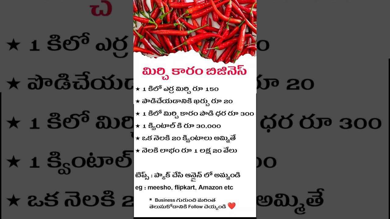 Red Chili Powder Business: Investment, Profit, and Success Tips | Telugu Business Ideas | #business