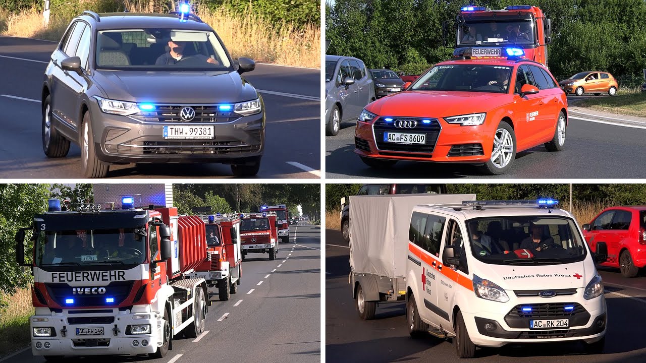[überörtliche Hilfe] Einsatzfahrten von Feuerwehr, DRK und THW zu Großeinsatz in Alsdorf