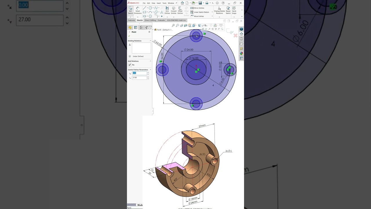 Вытянутое основание бобышки SolidWorks и вытянутый вырез