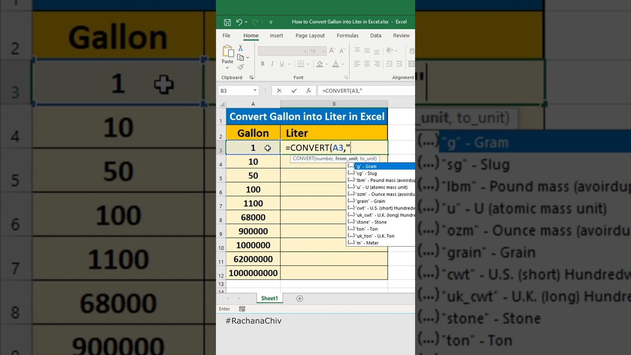 Jak przeliczyć galon na litr w programie Excel #excel #shorts