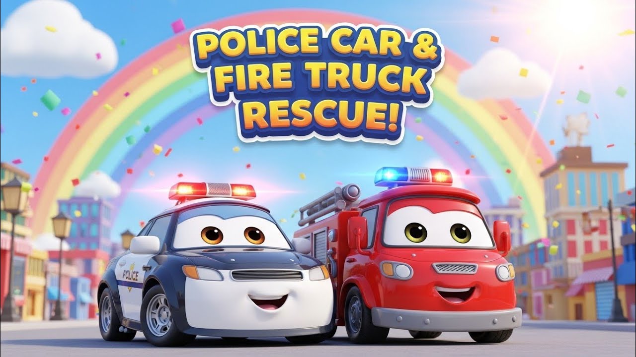 Police Car & Fire Truck Rescue Song 🚓🚒 | Kids Emergency Vehicles Rhyme @TinyToonBay
