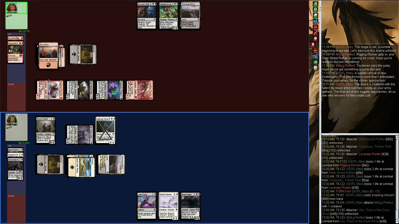 mage-bench Commander: G31FL Story (Unicorns+Vampires) vs MstLg Perfect (Discarding 1+Raid)