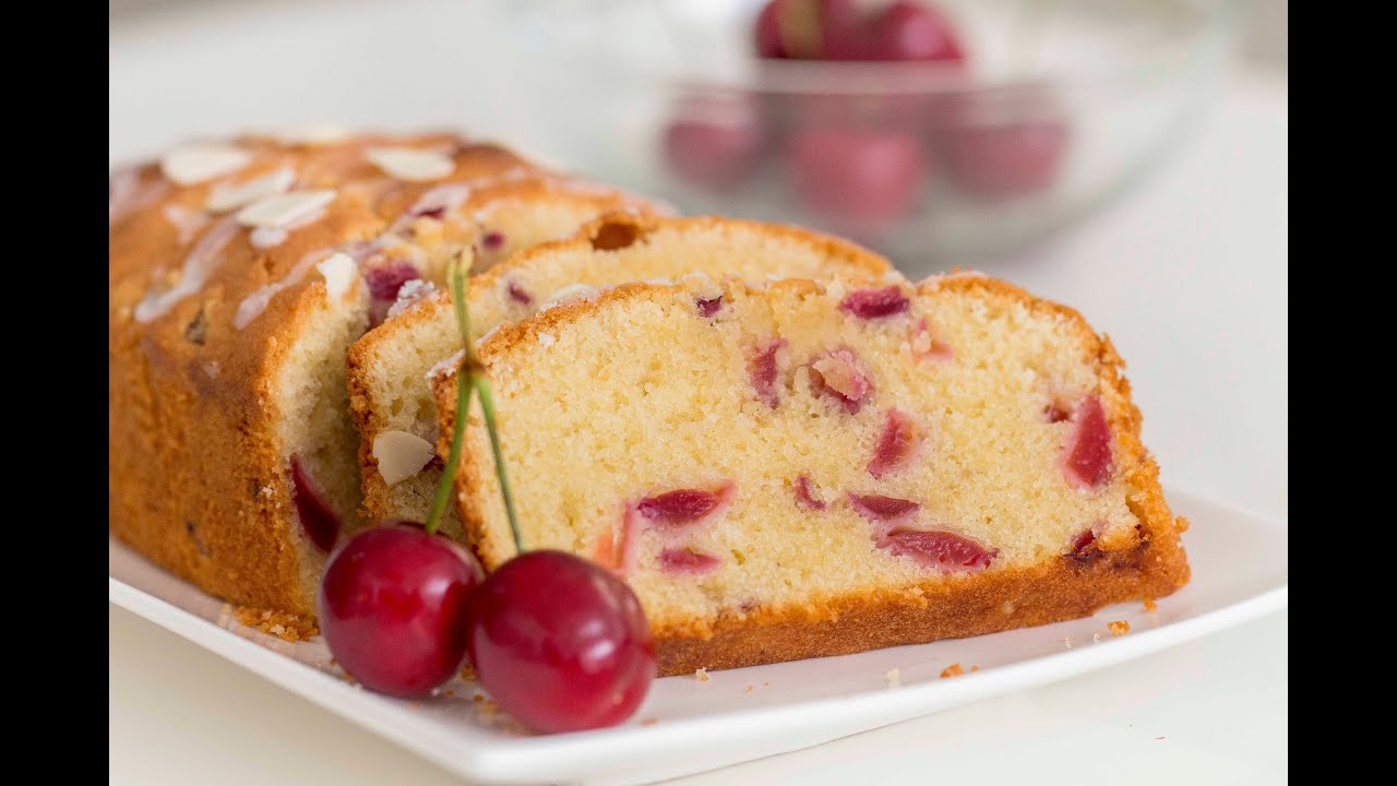 Super Moist Cherry Almond Cake -No mixer required (မွှေစက်မသုံးတဲ့ ချယ်ရီသီး ထောပတ်ကိတ်)