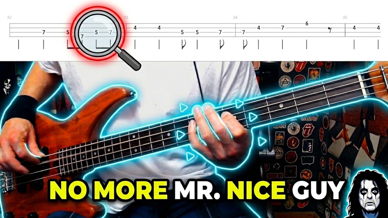 No More Mr. Nice Guy by Alice Cooper - Bass Cover with Tabs Play-Along