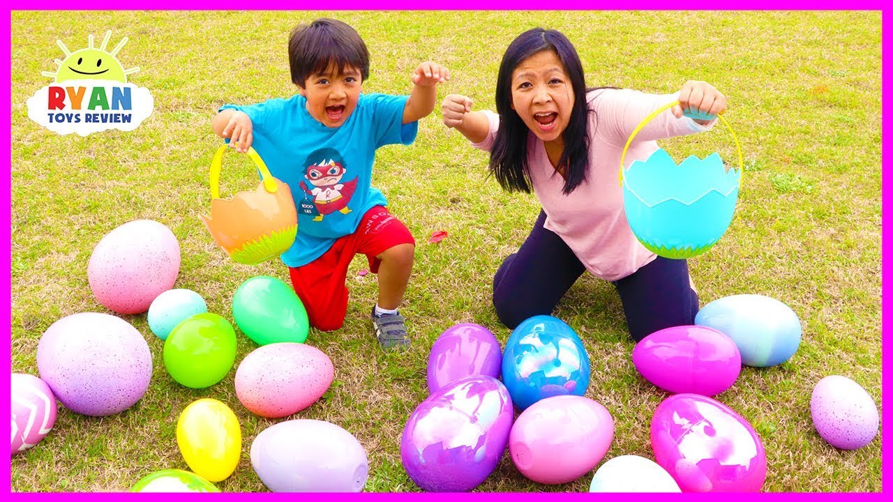 Huge Easter Egg Hunt Surprise Toys for kids outdoor fun with Ryan ToysReview