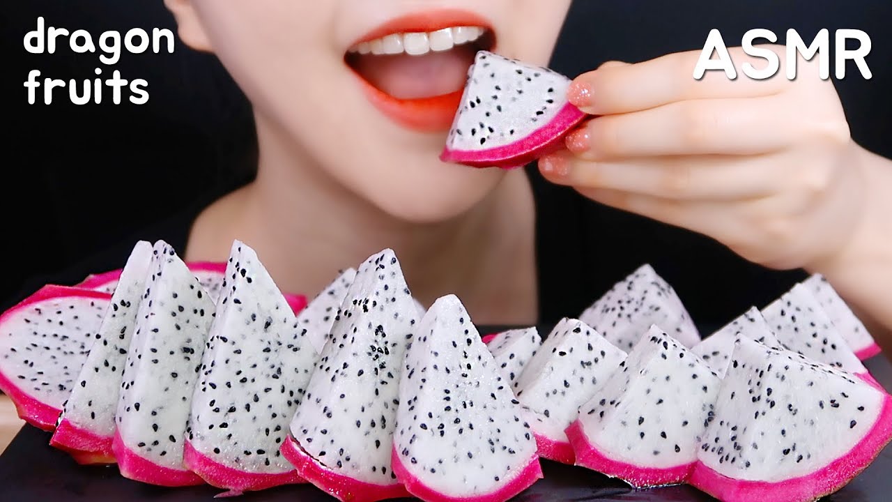 *JUICY* DRAGON FRUIT ASMR FRUITS EATING ASMR NO TALKING ドラゴンフルーツ食べる音