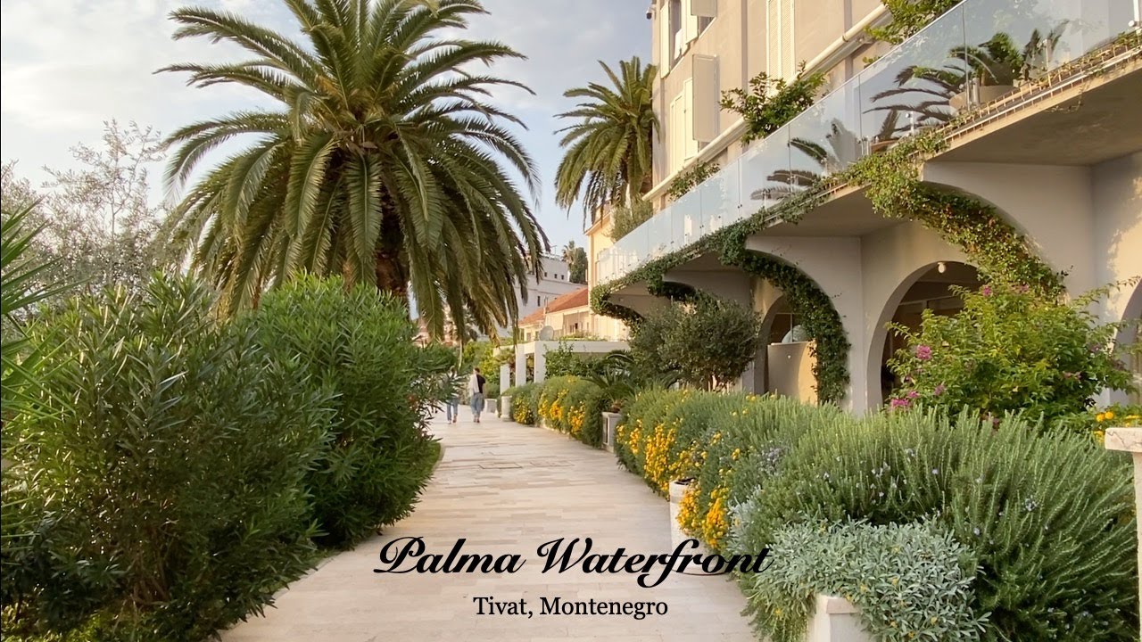 Walking along the beach and around Hotel Palma in Tivat at sunset | No talking | Ambient sounds
