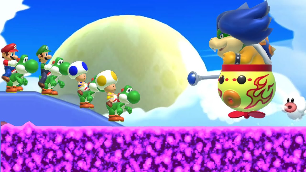 New Super Mario Bros U (Cloudy) – 4 Players Co Op Walkthrough #2