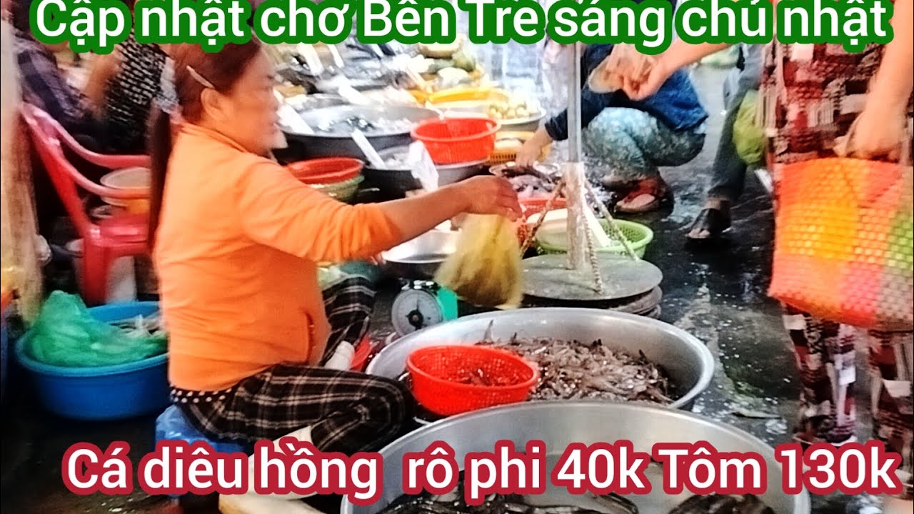Cập nhật chơ Bến Tre sáng chủ nhật cá diêu hồng rô phi 40k.lốc 60k.tôm 130k