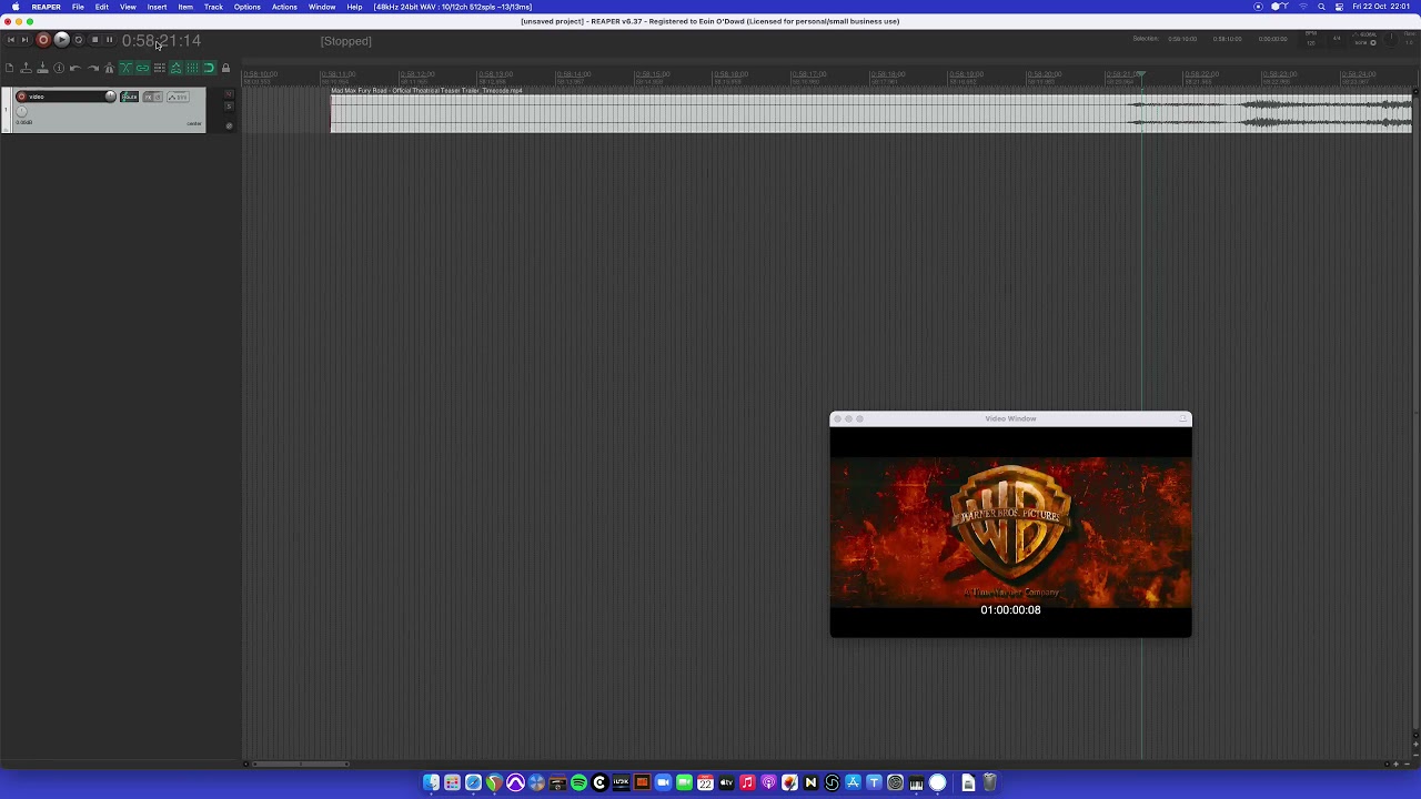 Reaper DAW Video Timecode Sync