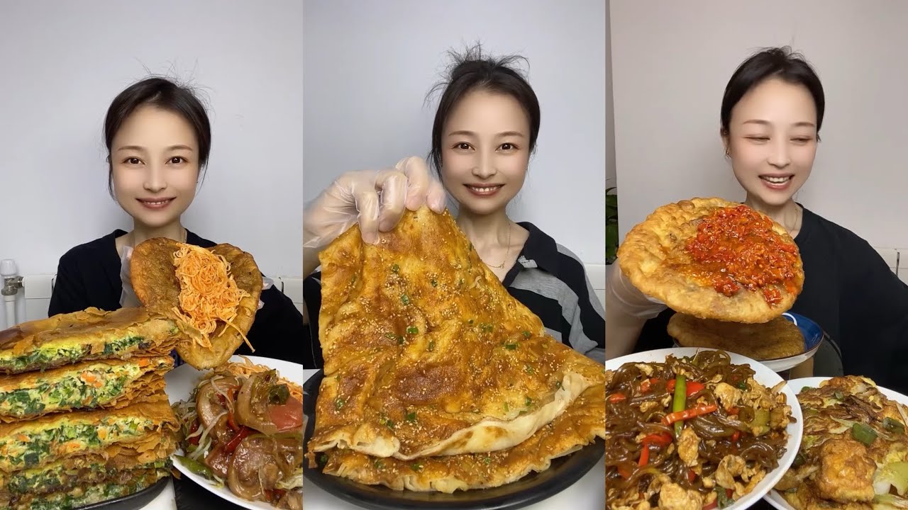 🫓🌮🫔Homemade pancakes with three different flavors#chinesefood#chinesemukbangshow 