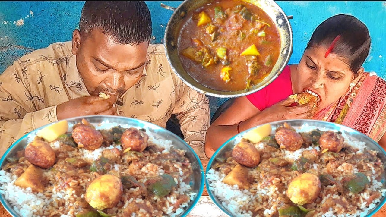 eating show | egg brinjal curry cooking | egg brinjal curry rice eating | mukbang egg curry rice