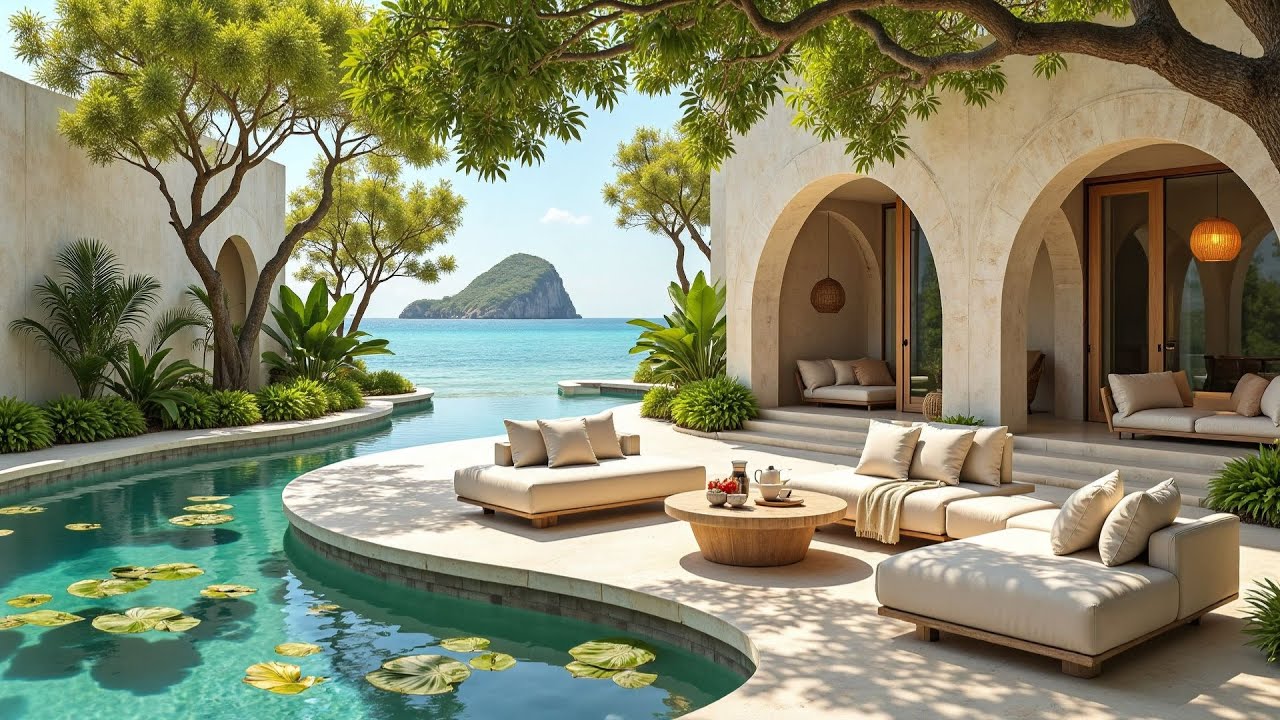 Ocean Patio Retreat 🌊☀️ Birdsong & Nature Sounds for Relax & Stress Relief with Bossa Nova Music