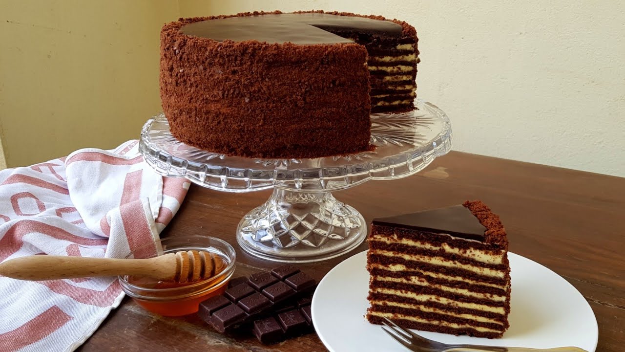 كيكه العسل الروسى بالشوكولاتة/ كيك سبارتاك Cake Spartak/Russian Honey Cake with Chocolate