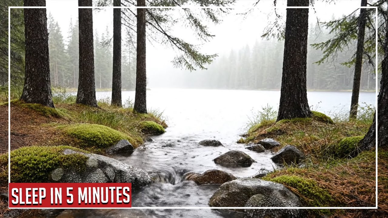 Fall Asleep in 5 Minutes 🌧️ Rain in Pine Forest by the Lake (Stream Sounds)