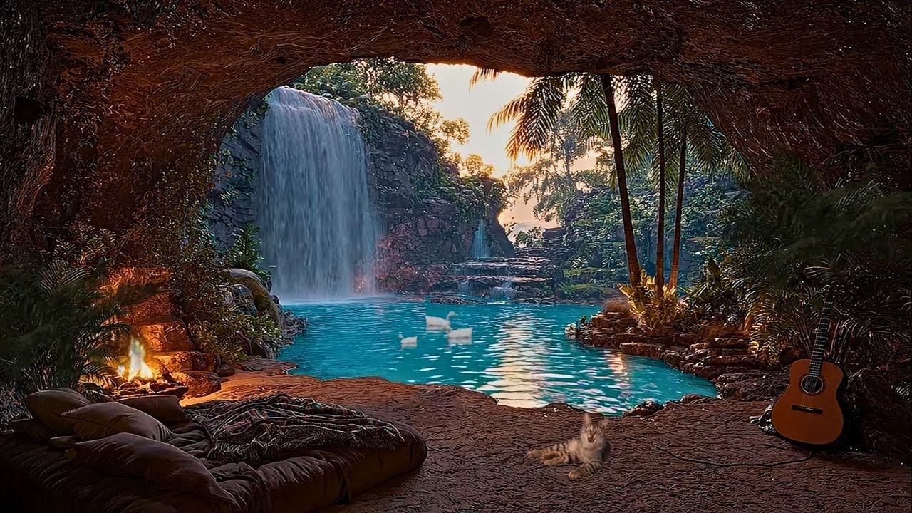 Whispers of Nature - Hidden Cave Waterfall Ambience for Deep Relaxation