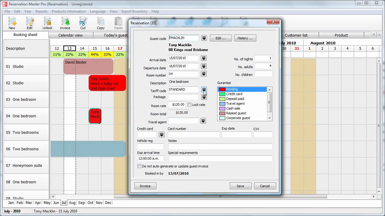 Editing room rates and tariff codes