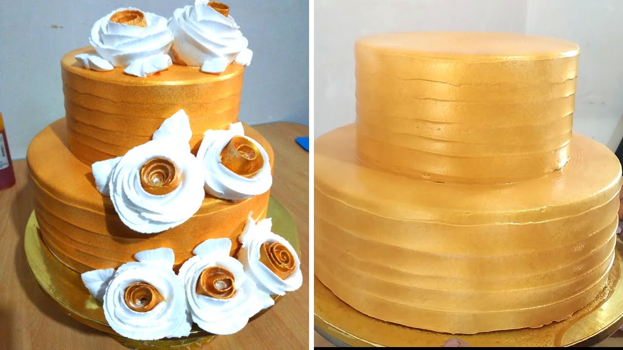 golden cake without airbrush | Golden Effect On Whipped Cream Cake Without Air Brush||