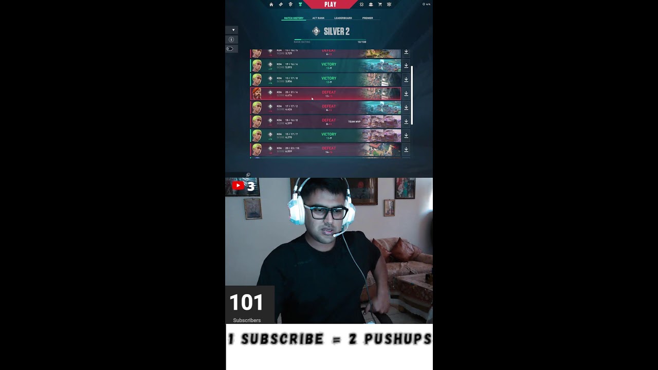 🔴 1 Subscribe = 2 pushups | Let's get the subs going 🔴 #Shortsfeed #shorts #valorant #facecam