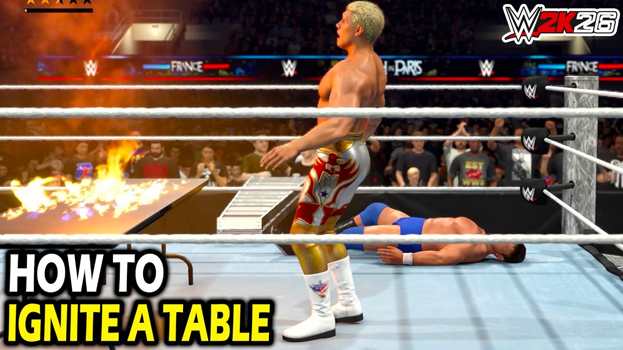 Как поджечь стол в WWE 2k26