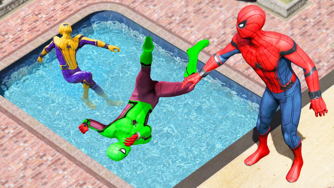 GTA 5 Rainbow Spiderman Jumping off Highest Buildings (Euphoria Physics/Ragdolls) #1