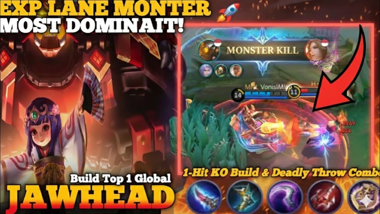 JAWHEAD EXP LANE MOST DOMINANT! 🚀 1-Hit KO Build & Deadly Throw Combo! - Build Top 1 Global - MLBB
