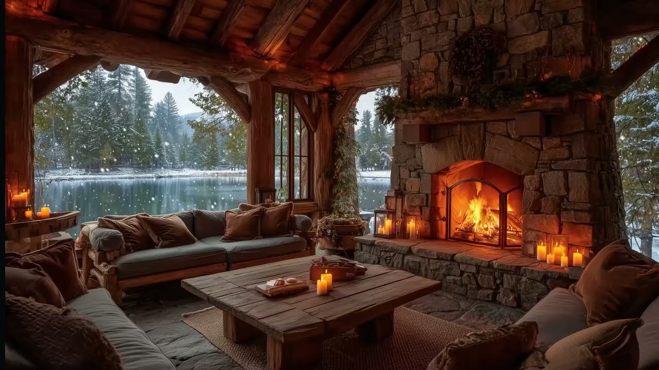Winter Cabin Ambience with Fireplace 🔥 Smooth Jazz Piano Music for Holiday Relaxation