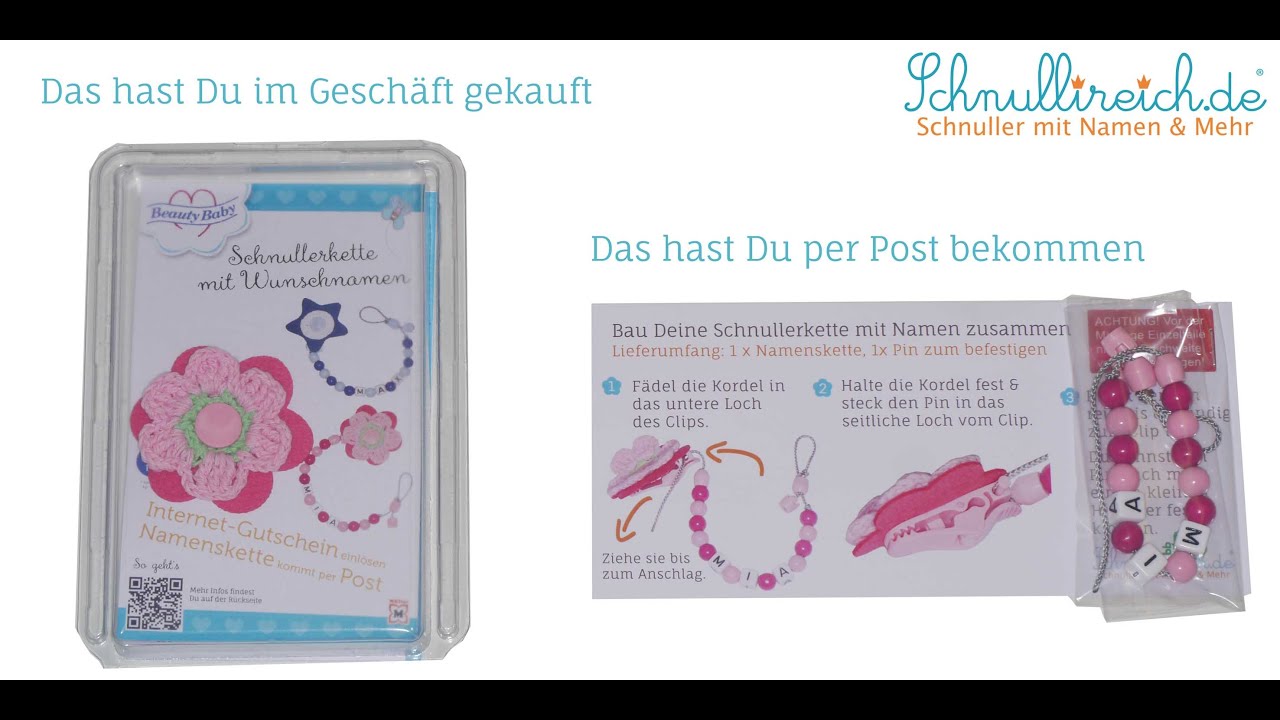 Bau deine Schnullerkette mit Namen zusammen