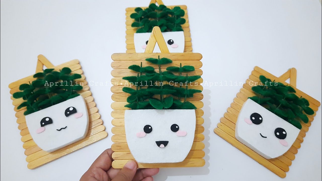Diy wall decor ideas kawaii felt leaves||Diy hiasan dinding stik es krim dan bunga flanel