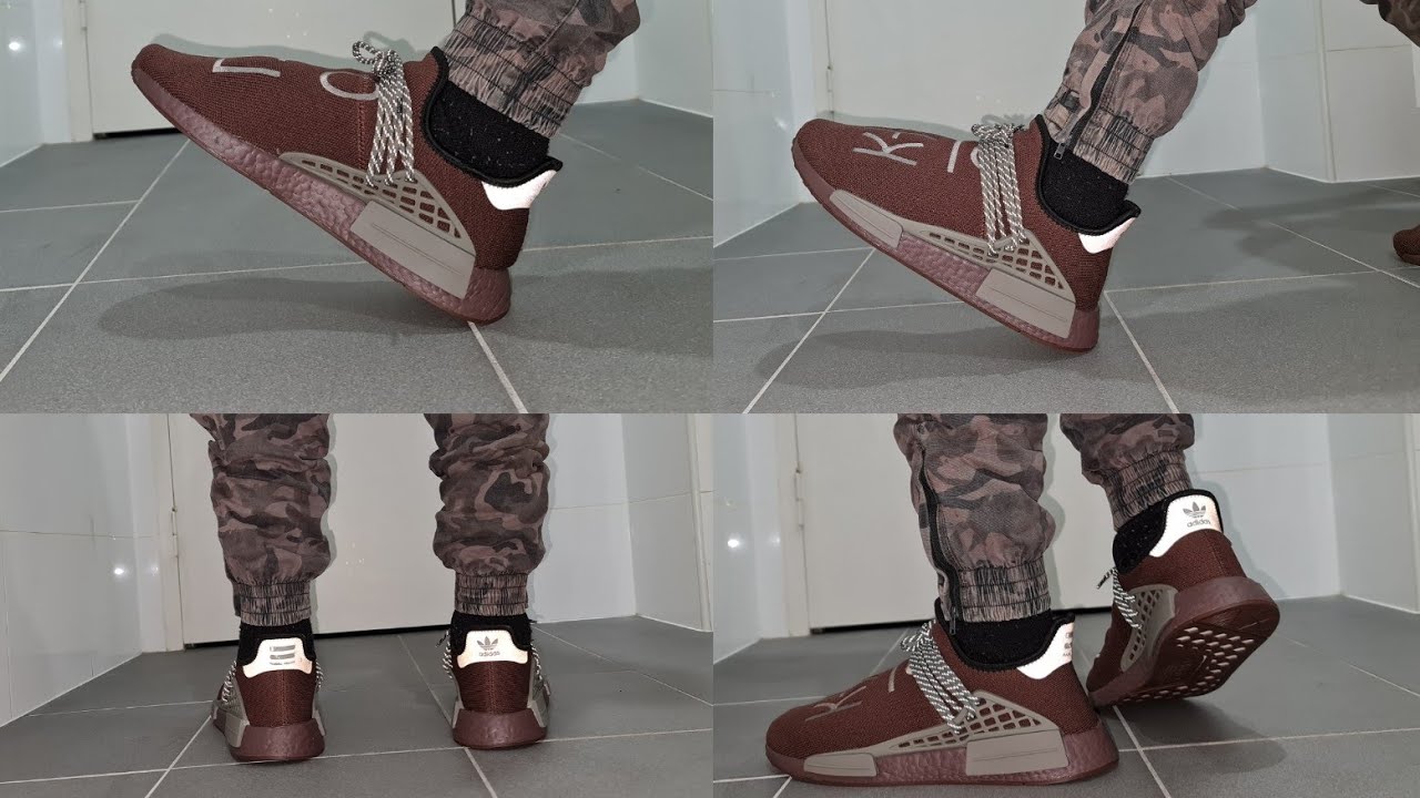 Adidas HU NMD Pharrell Williams Auburn Simple brown on feet