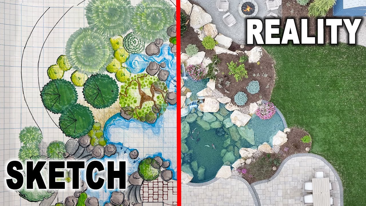 Backyard Makeover - Peaceful Pond Built from a Simple Sketch!