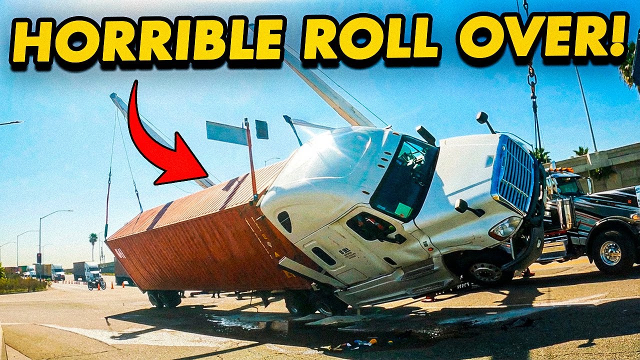 HEAVY RESCUE - Distracted Driving or Brake Failure? Semi Crashes Onto Freeway!
