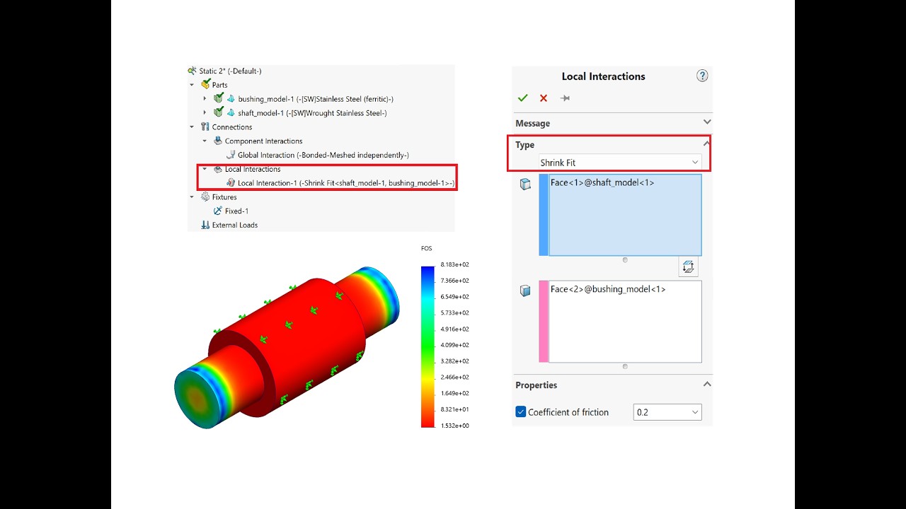 Анализ локальных взаимодействий и напряжений при посадке с натягом в SolidWorks Simulations