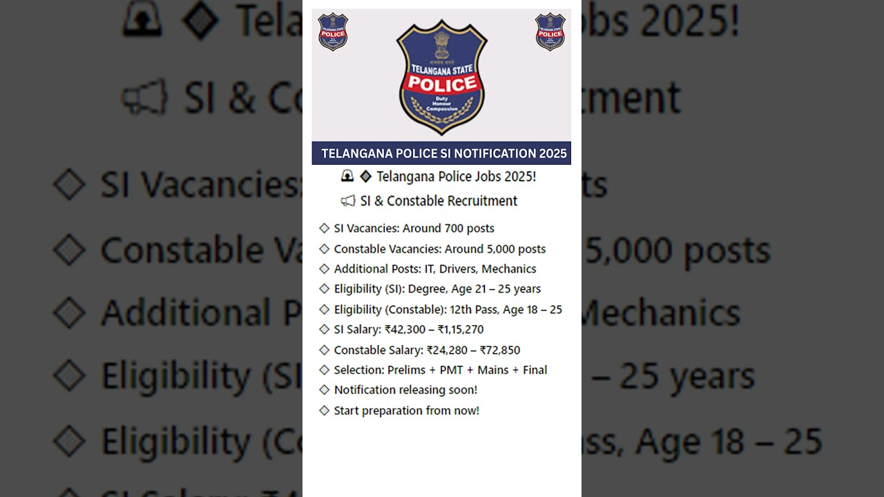 🚨 🔹 Telangana Police Jobs 2025!📢 SI & Constable Recruitment