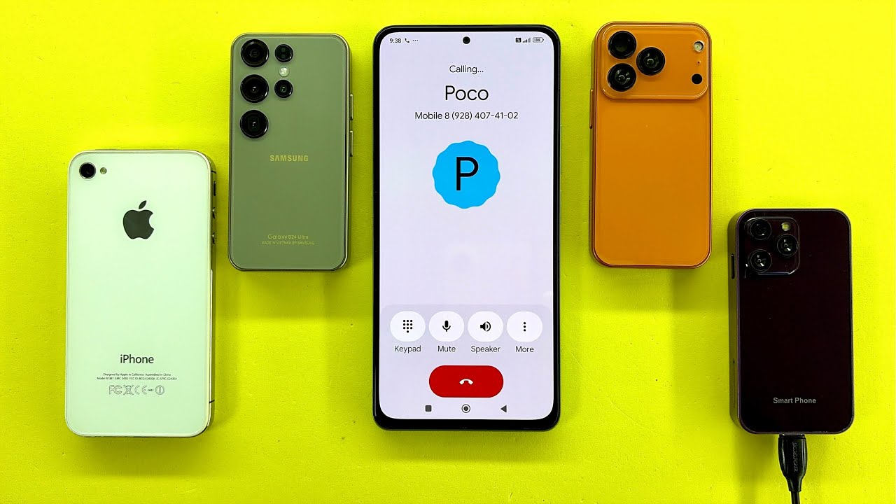 POCO F4 calling iPhone 4S+Samsung S24Ultra+iPhone 17ProMax+XS 15Pro Incoming Outgoing Calls & Timer 