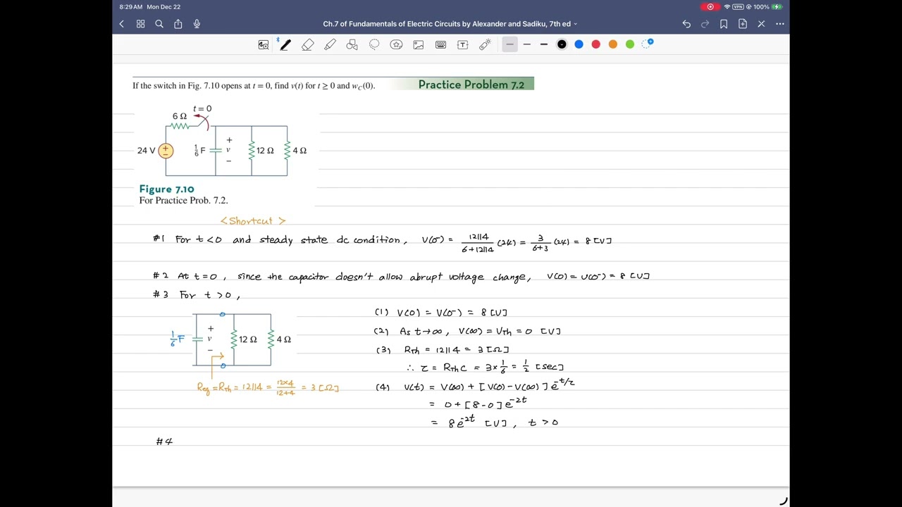 Practice Problem 7.2 (2) Shortcut, Fundamentals of Electric Circuits, 7th ed, by Alexander, Sadiku