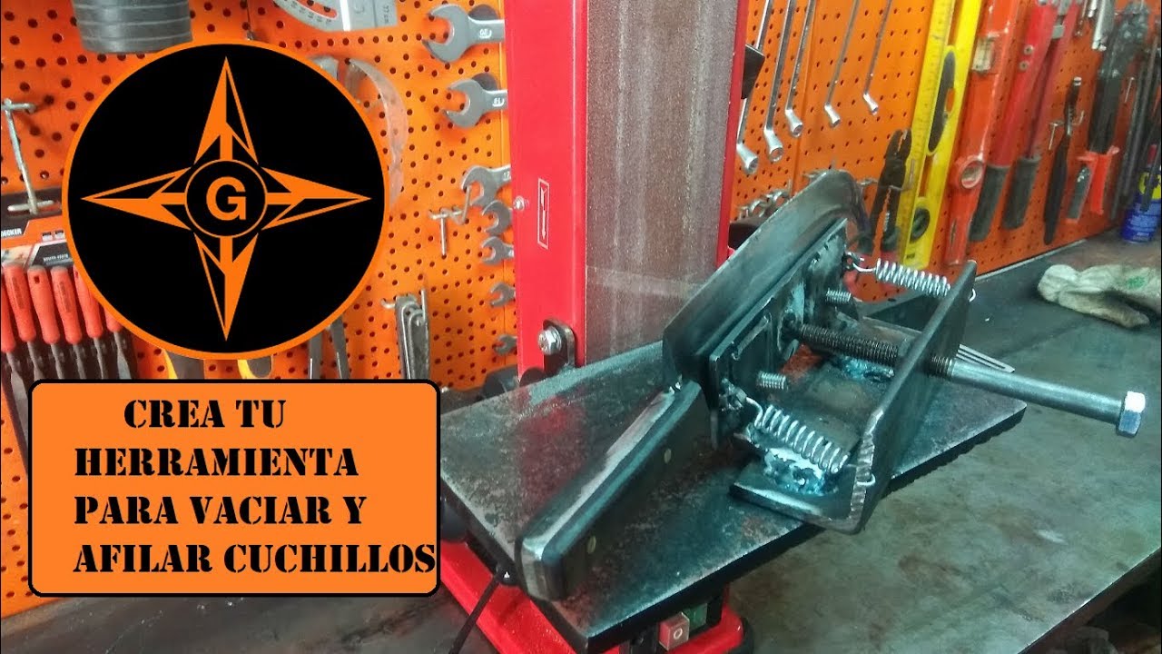 Herramienta casera para perfecto vaciado de  cuhillos en la lijadora de banda,como hacer