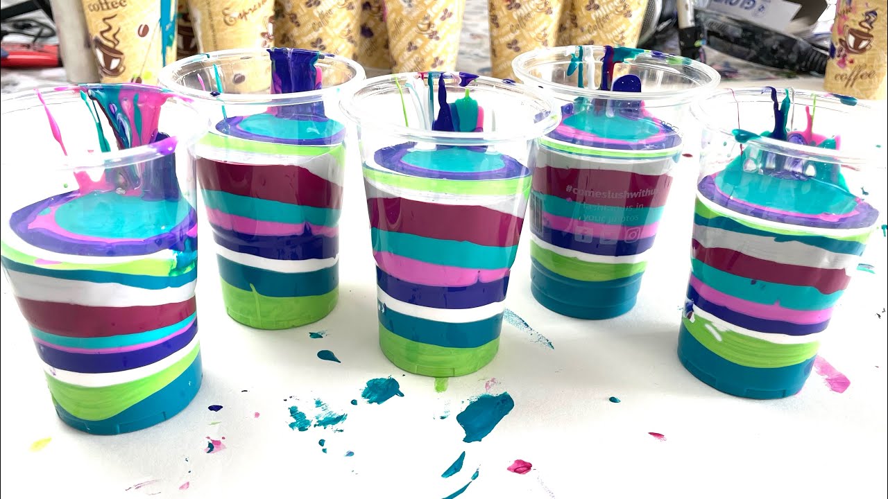 5 Identical Layered Cups, 5 Fluid Art Techniques 🎨 straight pour, ring pour, flip cup, ribbon pour