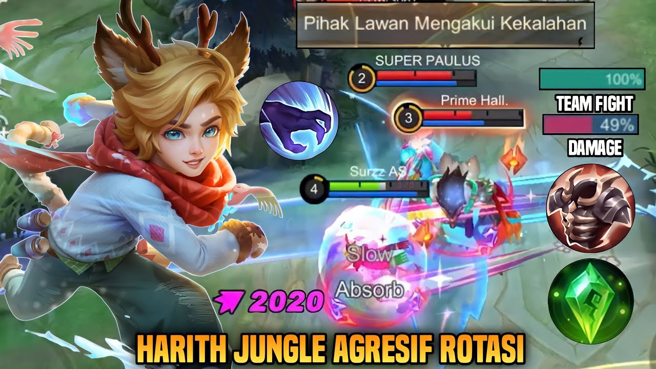 HARITH JUNGLE AGRESIF ROTASI SAMPAI MUSUH SURRENDER ! HARITH TOP 1 GLOBAL BUILD TERSAKIT 2024 - MLBB